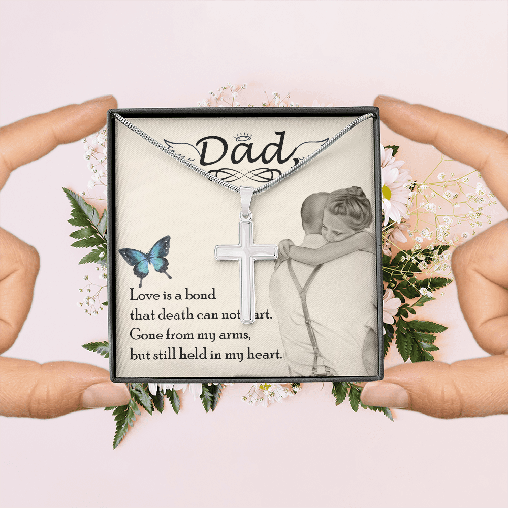Love is Bond Dad Memorial Gift Dad Memorial Cross Necklace Sympathy Gift Loss of Father Condolence Message Card-Express Your Love Gifts