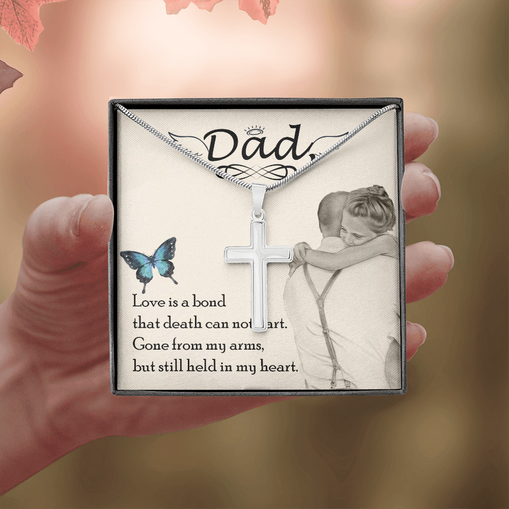 Love is Bond Dad Memorial Gift Dad Memorial Cross Necklace Sympathy Gift Loss of Father Condolence Message Card-Express Your Love Gifts