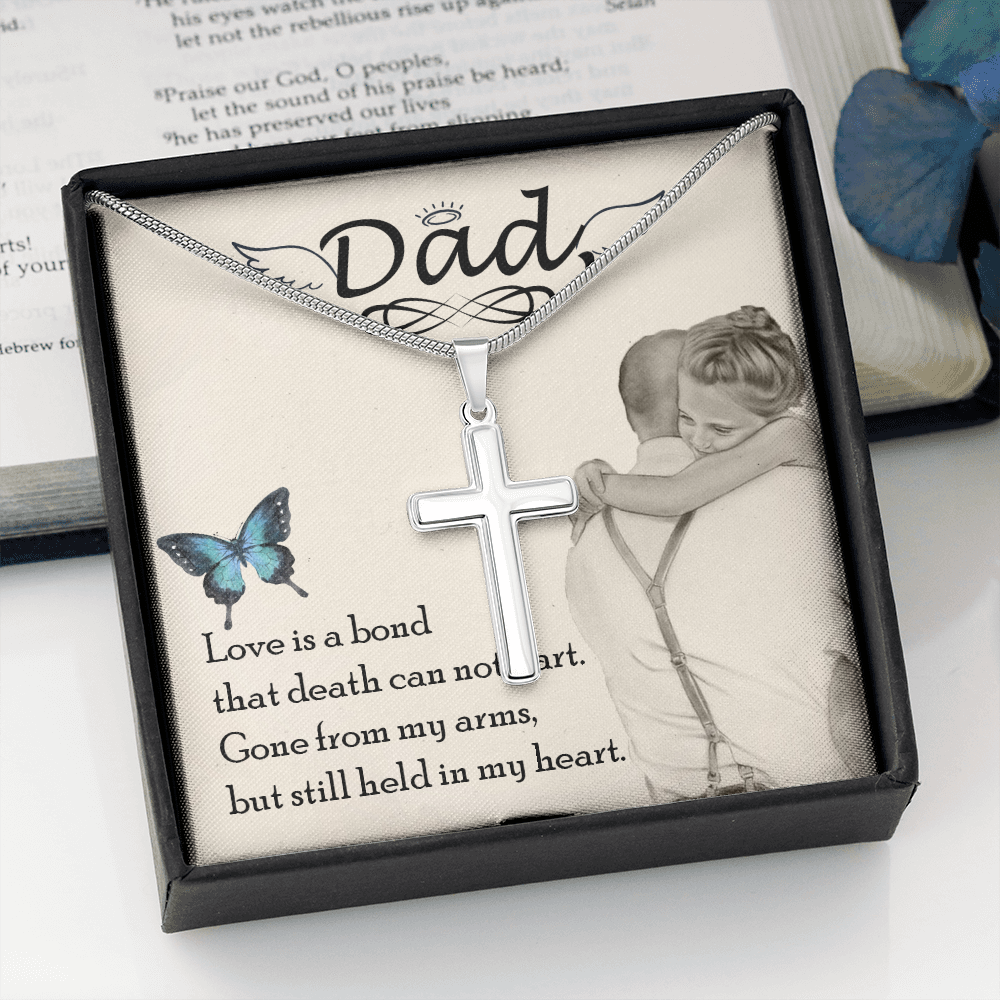 Love is Bond Dad Memorial Gift Dad Memorial Cross Necklace Sympathy Gift Loss of Father Condolence Message Card-Express Your Love Gifts