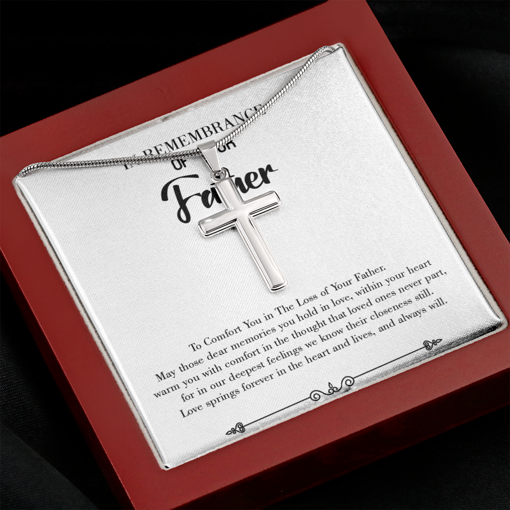 Love Springs Forever Dad Memorial Gift Dad Memorial Cross Necklace Sympathy Gift Loss of Father Condolence Message Card-Express Your Love Gifts
