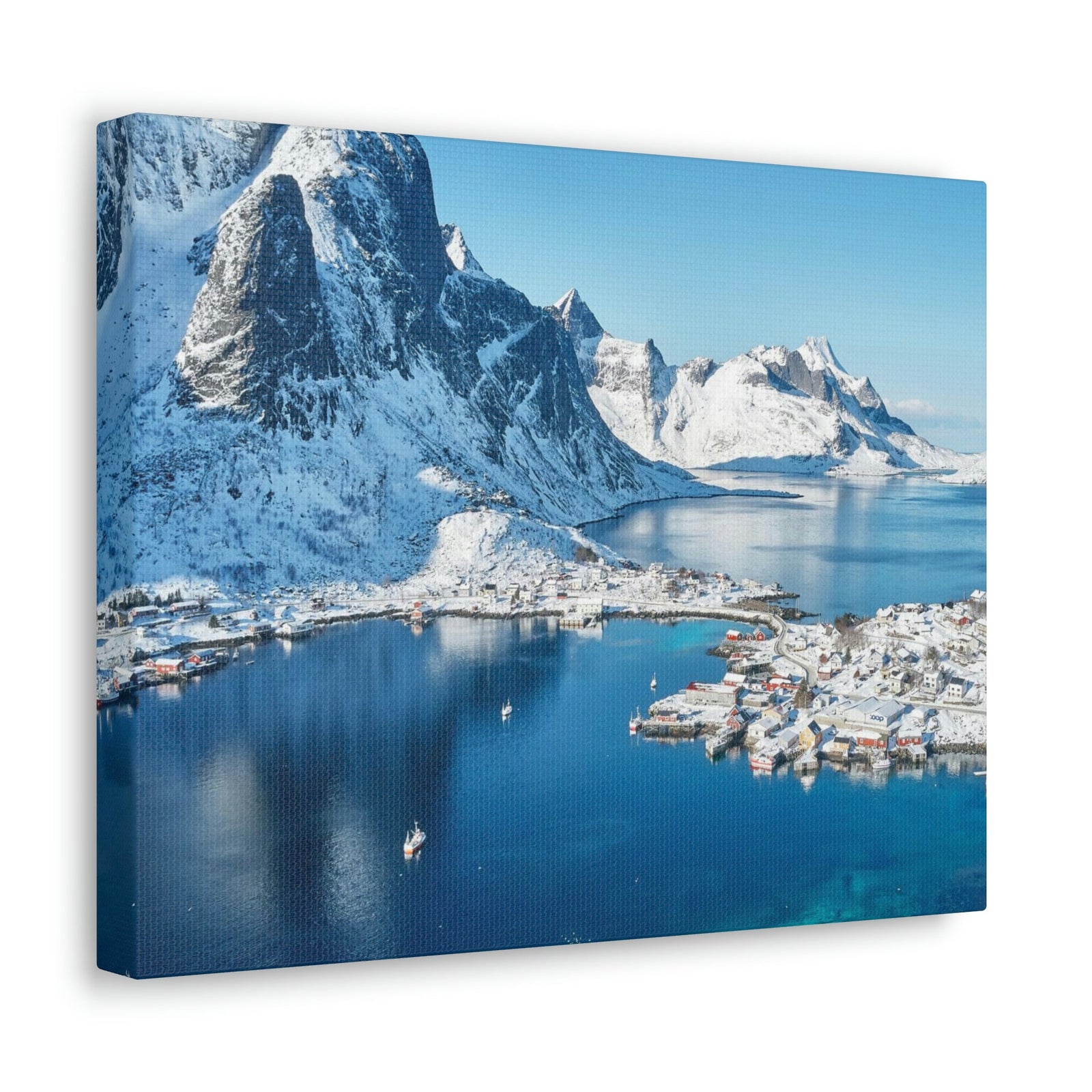 Lovely Lake Surrounded by the Mountains Scene Beautiful Incredible and Majestic Village Beauty Nature Scene Small Snowy Village Wall Art Ready to Hang Unframed-Express Your Love Gifts