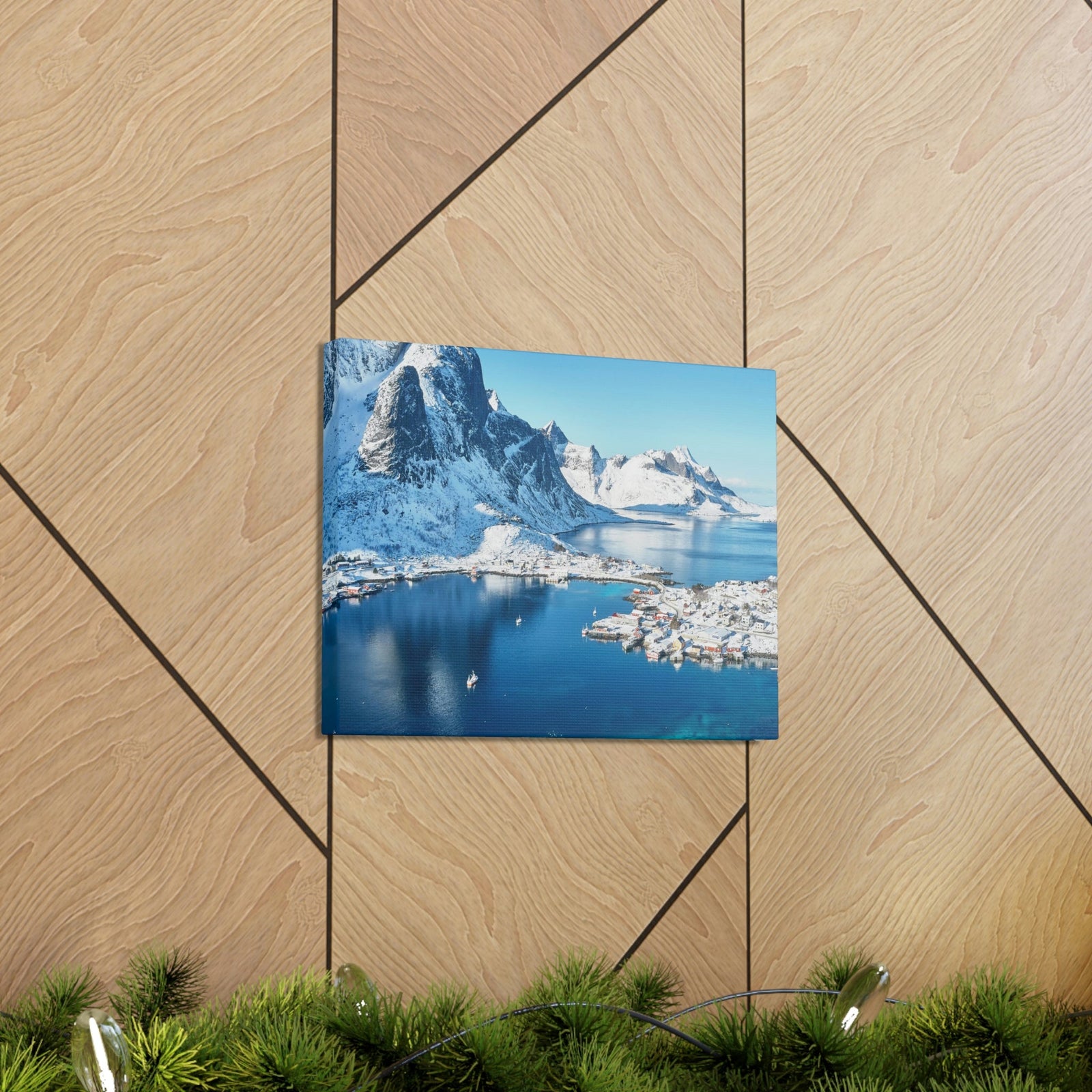 Lovely Lake Surrounded by the Mountains Scene Beautiful Incredible and Majestic Village Beauty Nature Scene Small Snowy Village Wall Art Ready to Hang Unframed-Express Your Love Gifts