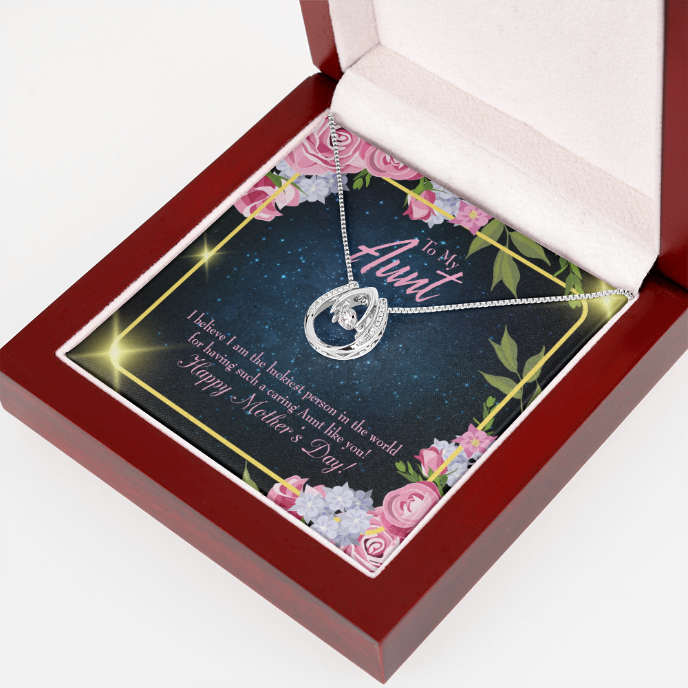 Luckiest Aunt Lucky Horseshoe Necklace Message Card 14k w CZ Crystals-Express Your Love Gifts