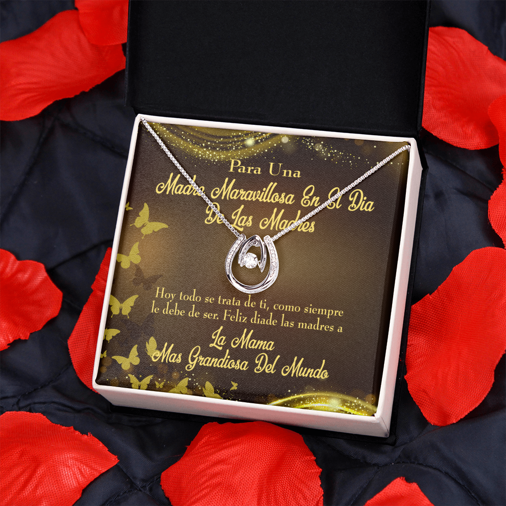 Madre Feliz Diade Lucky Horseshoe Necklace Message Card 14k w CZ Crystals-Express Your Love Gifts