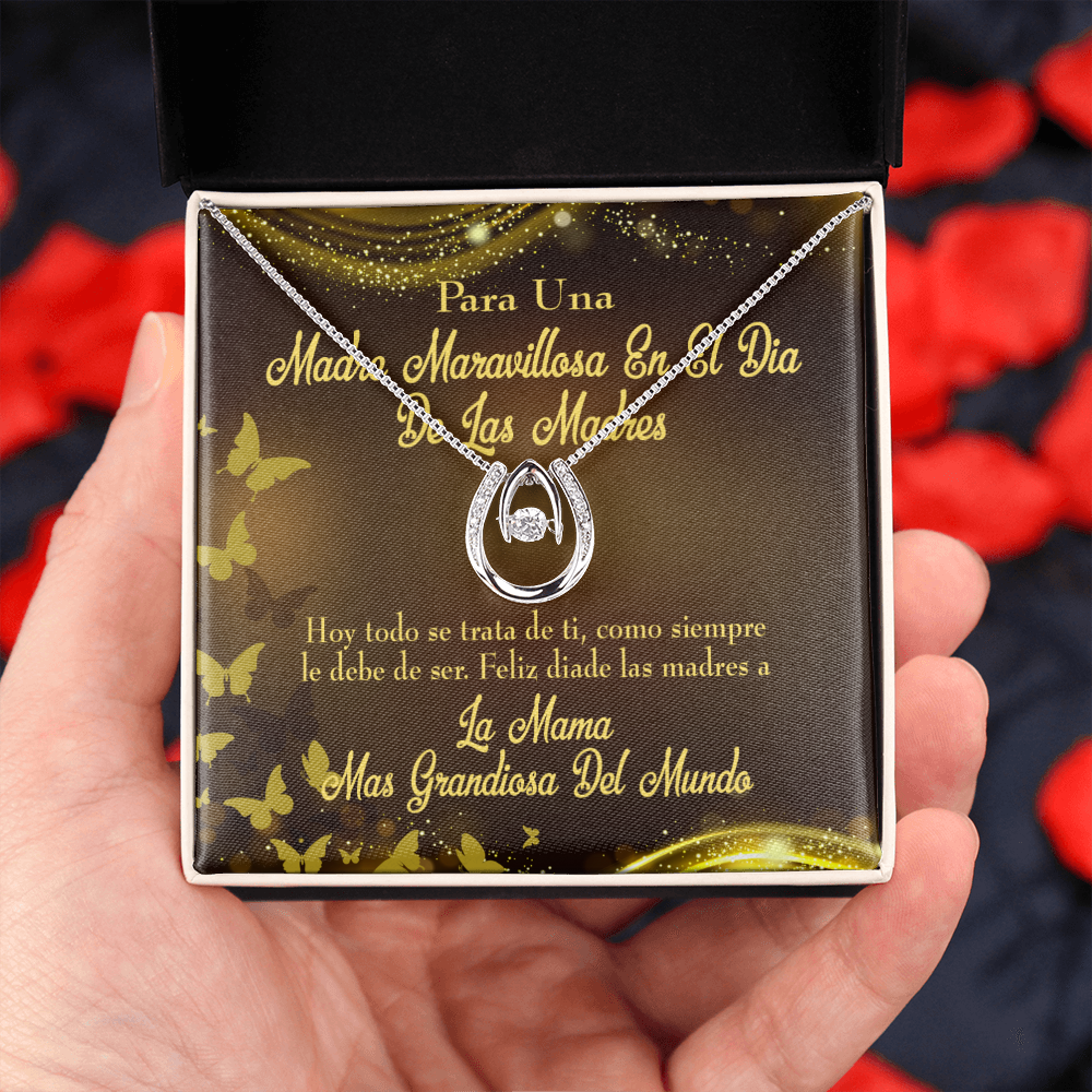 Madre Feliz Diade Lucky Horseshoe Necklace Message Card 14k w CZ Crystals-Express Your Love Gifts