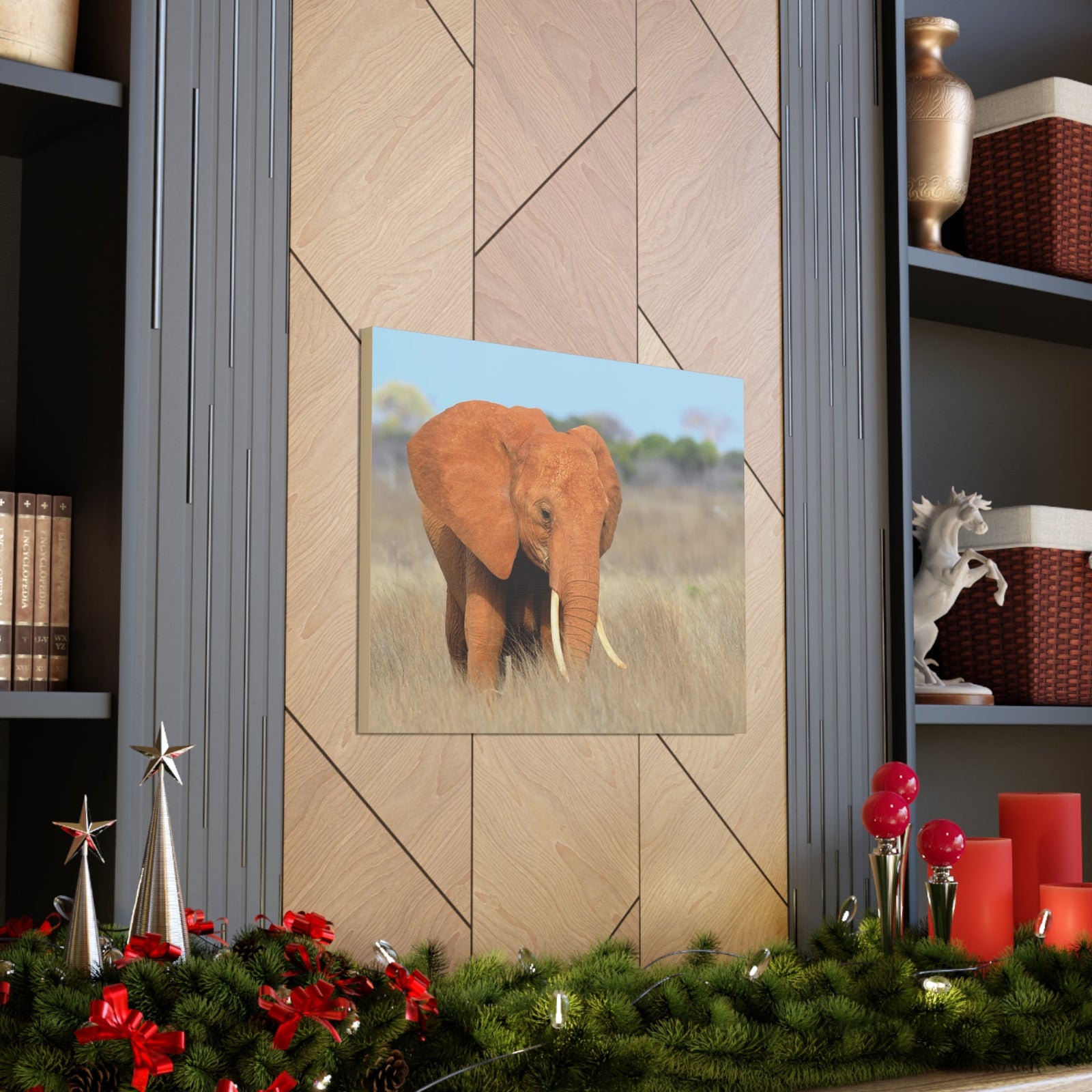 Majestic African Elephant on Grassland Outdoor Wall Art Ready To Hang Unframed-Express Your Love Gifts