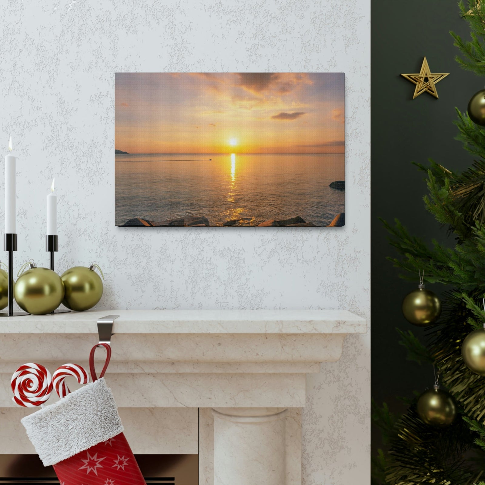 Majestic Clouds Scene Beautiful Sky Sunset Beauty Nature Scene Over Sea Nature Wall Art Ready to Hang Unframed-Express Your Love Gifts