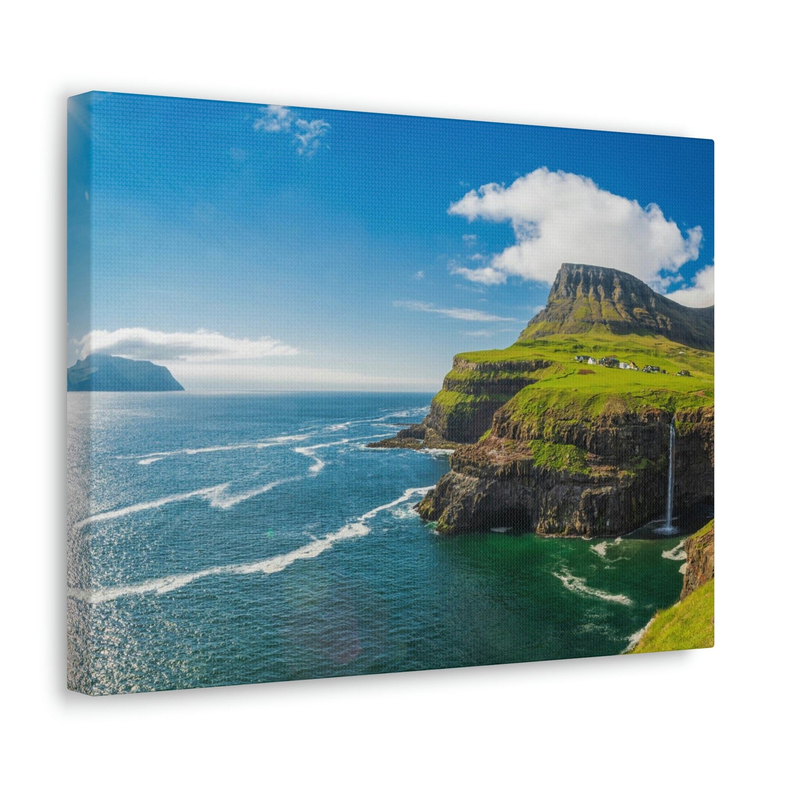Majestic Sunny Day on the Island Scene Beautiful Awesome and Incredible Sea Beauty Nature Scene Big Cliff and Falls Wall Art Ready to Hang Unframed-Express Your Love Gifts