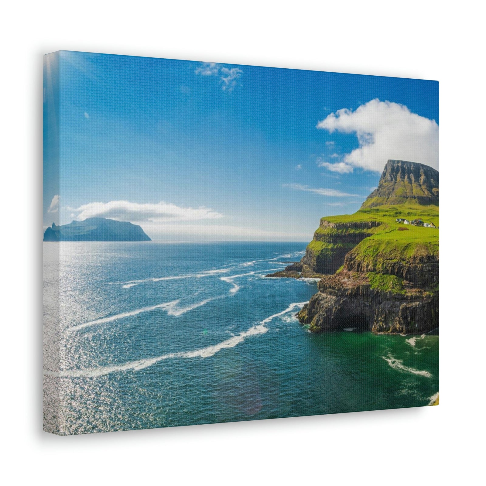 Majestic Sunny Day on the Island Scene Beautiful Awesome and Incredible Sea Beauty Nature Scene Big Cliff and Falls Wall Art Ready to Hang Unframed-Express Your Love Gifts