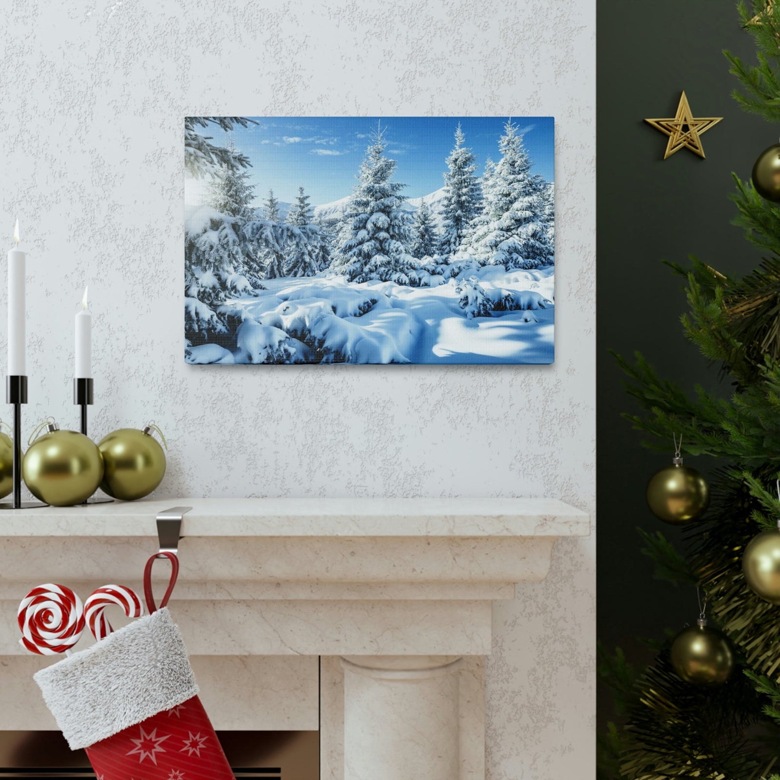 Majestic Winter Snow Scene Beautiful Picturesque and Gorgeous Wintry Beauty Nature Scene White Spruces Glowing by Sunlight Wall Art Ready to Hang Unframed-Express Your Love Gifts