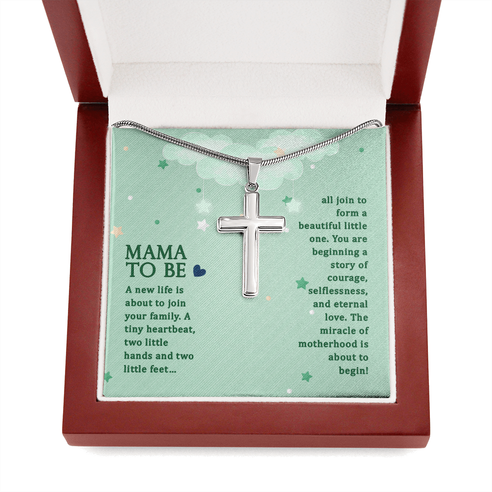 Mama To Be A New Life Cross Card Necklace w Stainless Steel Pendant-Express Your Love Gifts