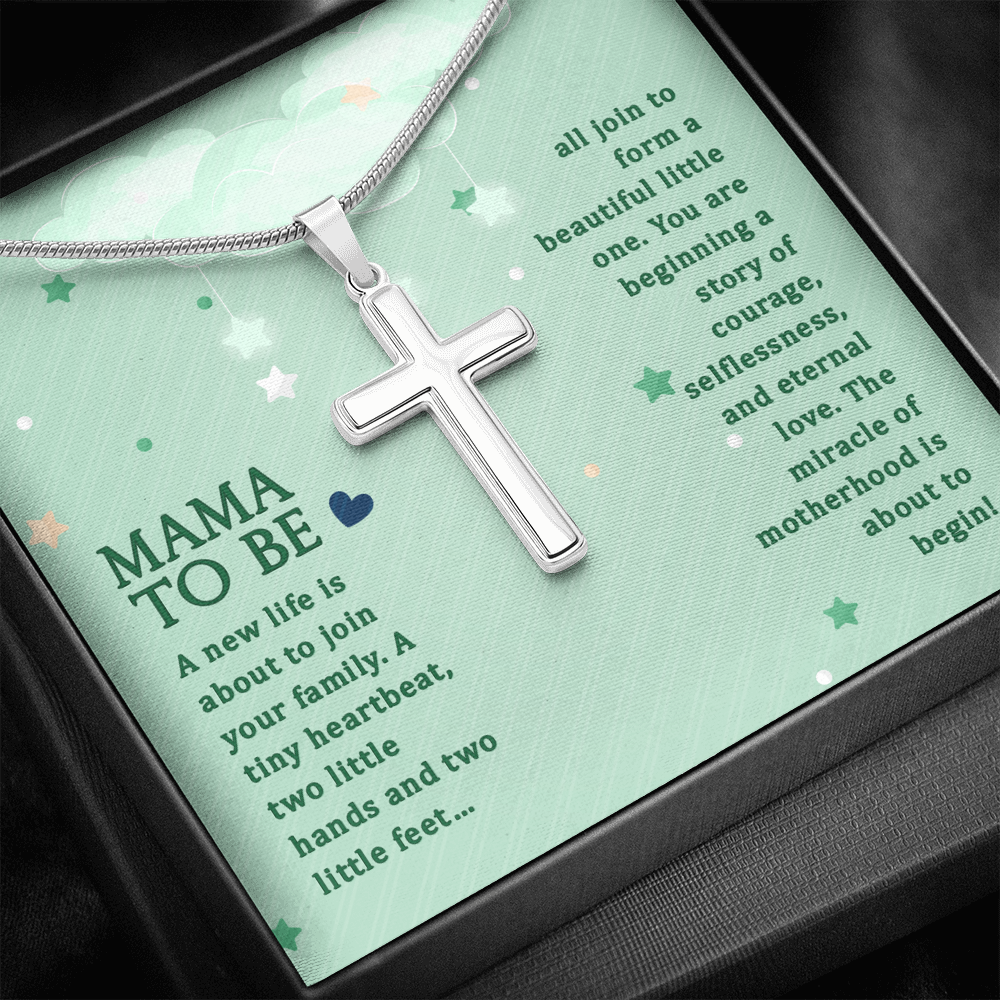 Mama To Be A New Life Cross Card Necklace w Stainless Steel Pendant-Express Your Love Gifts