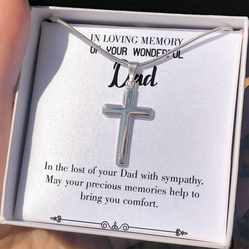 Memories Bring Comforts Dad Memorial Gift Dad Memorial Cross Necklace Sympathy Gift Loss of Father Condolence Message Card-Express Your Love Gifts