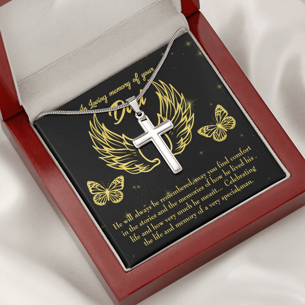 Memory of a Special Man Dad Memorial Gift Dad Memorial Cross Necklace Sympathy Gift Loss of Father Condolence Message Card-Express Your Love Gifts