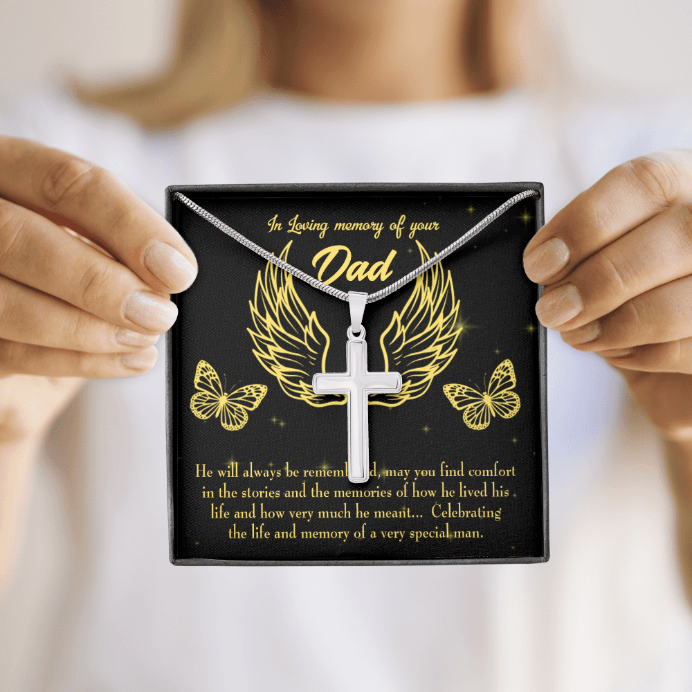 Memory of a Special Man Dad Memorial Gift Dad Memorial Cross Necklace Sympathy Gift Loss of Father Condolence Message Card-Express Your Love Gifts