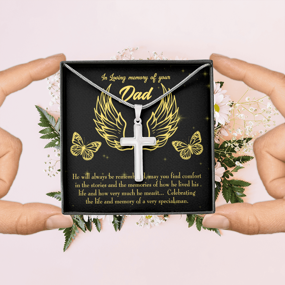 Memory of a Special Man Dad Memorial Gift Dad Memorial Cross Necklace Sympathy Gift Loss of Father Condolence Message Card-Express Your Love Gifts