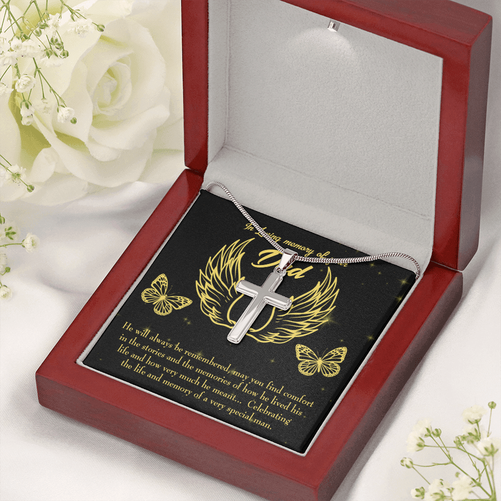 Memory of a Special Man Dad Memorial Gift Dad Memorial Cross Necklace Sympathy Gift Loss of Father Condolence Message Card-Express Your Love Gifts