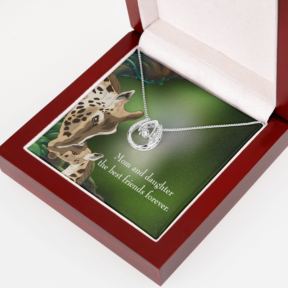 Mom and Daughter Best Friends Forever Lucky Horseshoe Necklace Message Card 14k w CZ Crystals-Express Your Love Gifts