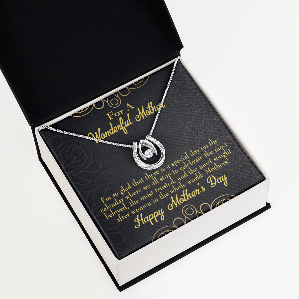 Mother's Day Special Day Lucky Horseshoe Necklace Message Card 14k w CZ Crystals-Express Your Love Gifts