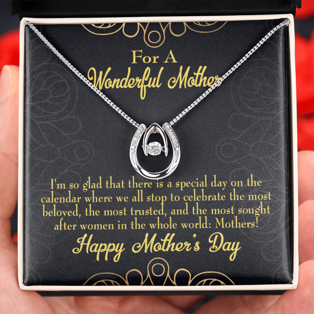 Mother's Day Special Day Lucky Horseshoe Necklace Message Card 14k w CZ Crystals-Express Your Love Gifts