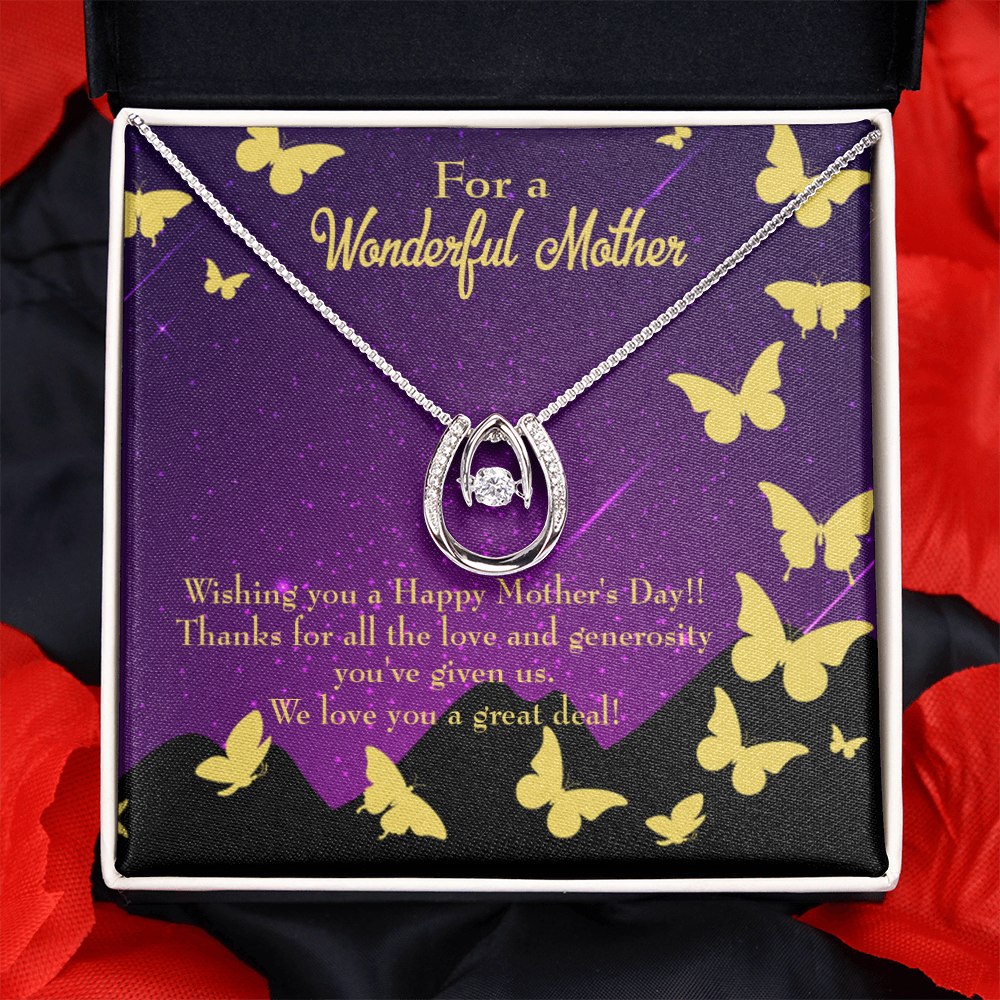 Mother's Day Thanks Lucky Horseshoe Necklace Message Card 14k w CZ Crystals-Express Your Love Gifts