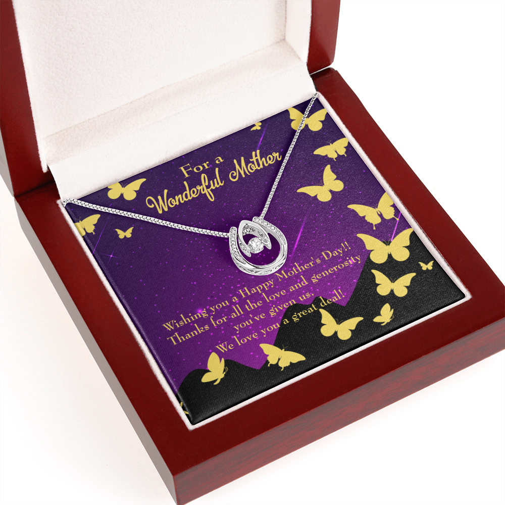 Mother's Day Thanks Lucky Horseshoe Necklace Message Card 14k w CZ Crystals-Express Your Love Gifts