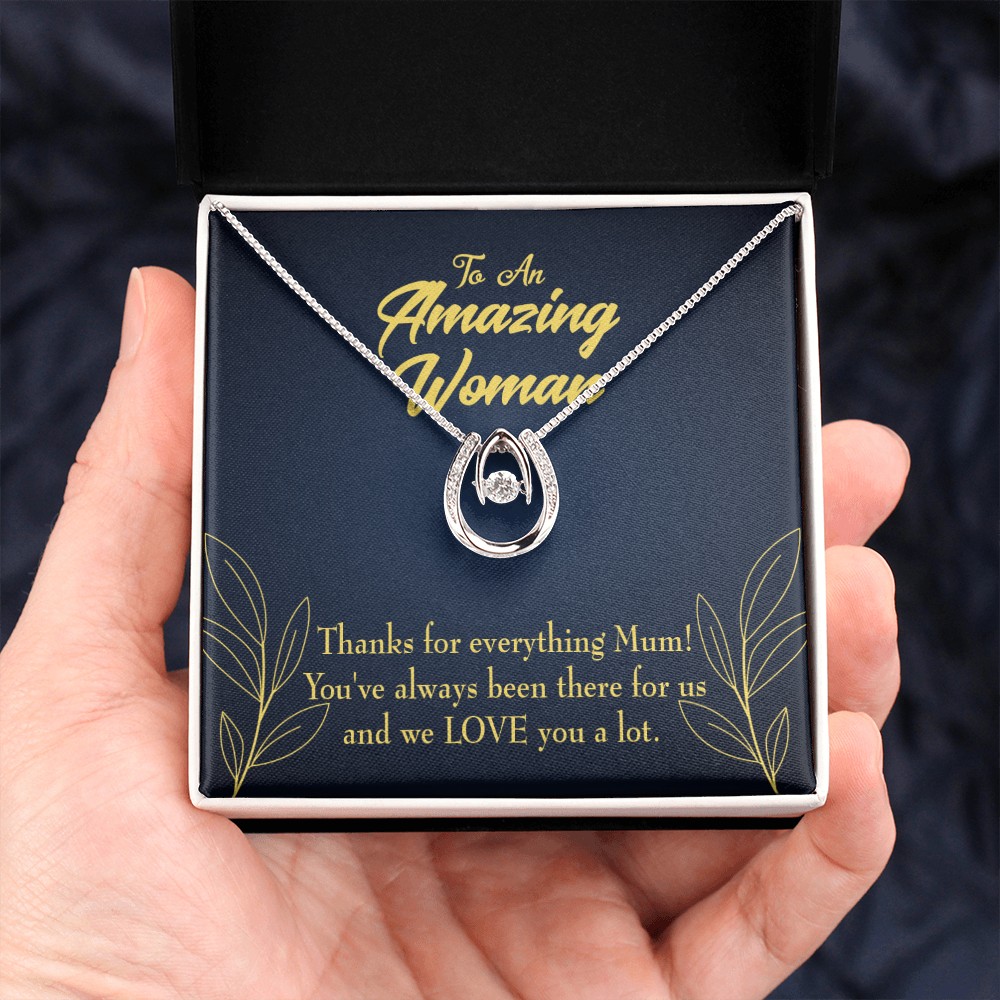 Mum We Love You Lucky Horseshoe Necklace Message Card 14k w CZ Crystals-Express Your Love Gifts