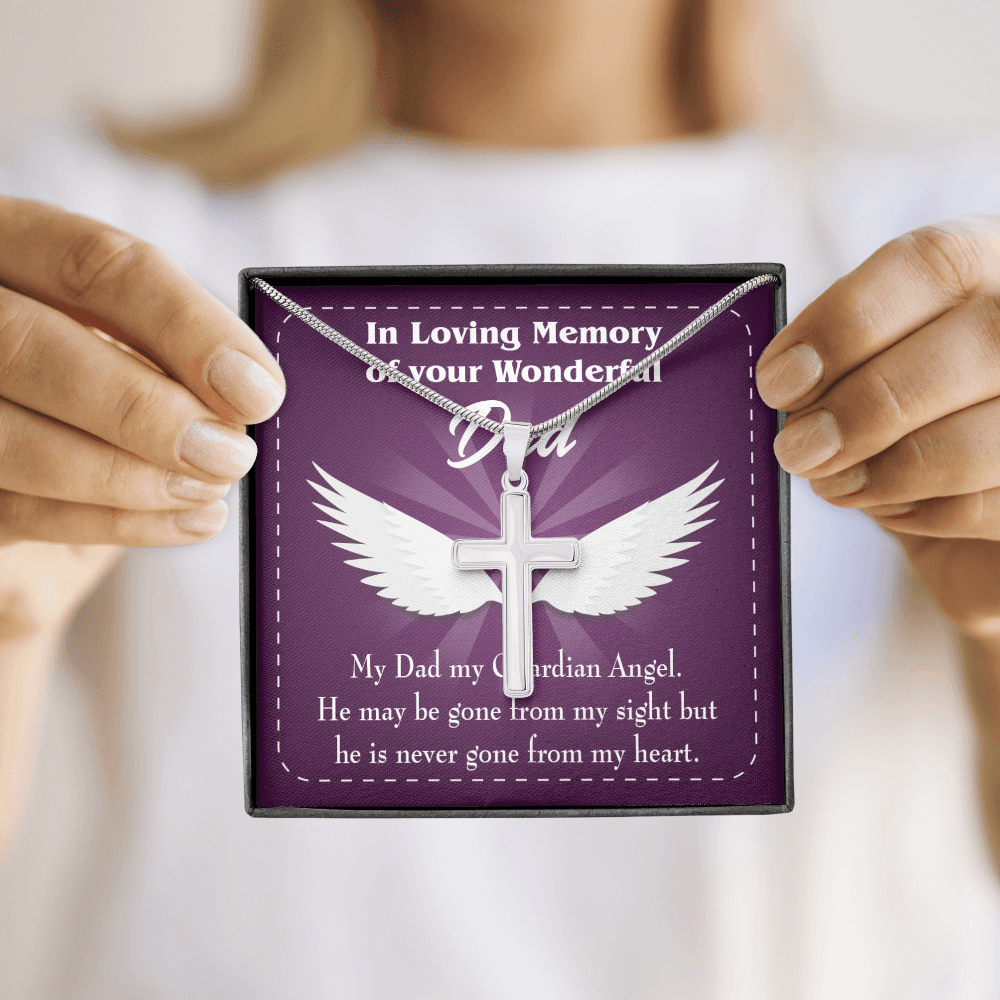 My Dad My Guardian Dad Memorial Gift Dad Memorial Cross Necklace Sympathy Gift Loss of Father Condolence Message Card-Express Your Love Gifts