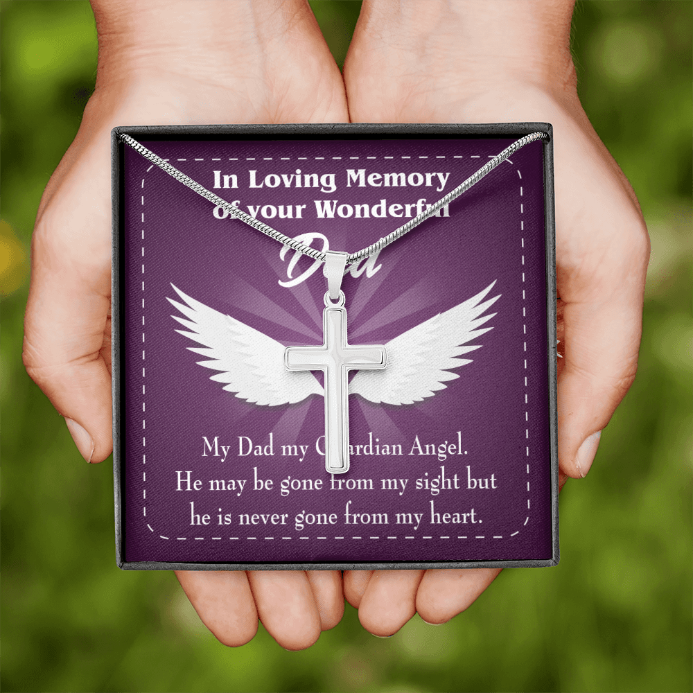 My Dad My Guardian Dad Memorial Gift Dad Memorial Cross Necklace Sympathy Gift Loss of Father Condolence Message Card-Express Your Love Gifts