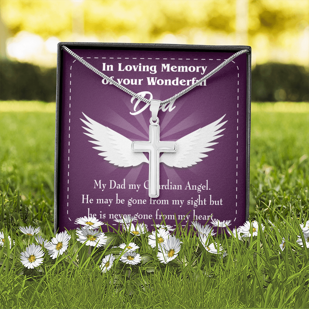 My Dad My Guardian Dad Memorial Gift Dad Memorial Cross Necklace Sympathy Gift Loss of Father Condolence Message Card-Express Your Love Gifts