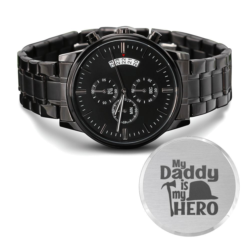 My Hero Engraved Multifunction Analog Stainless Steel Chronograph Men's Watch W Copper Dial-Express Your Love Gifts