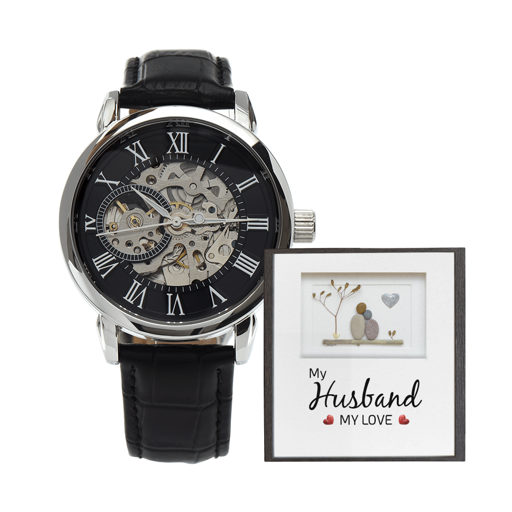My Husband my Love Men's Openwork Watch With Mahogany Box-Express Your Love Gifts