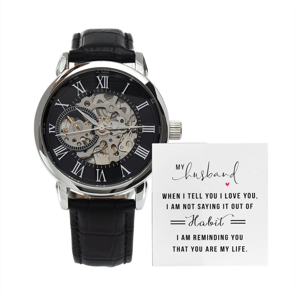 My Husband When I Tell You I Love You Men's Openwork Watch With Mahogany Box-Express Your Love Gifts