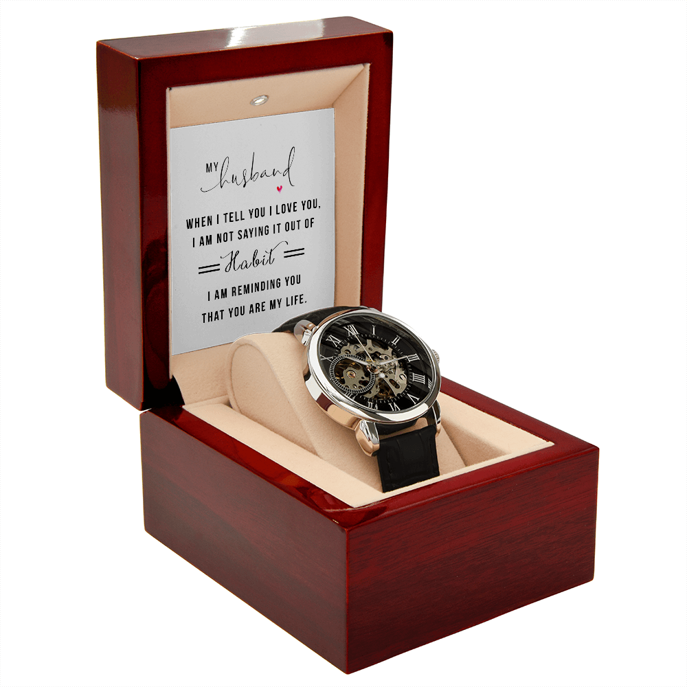 My Husband When I Tell You I Love You Men's Openwork Watch With Mahogany Box-Express Your Love Gifts