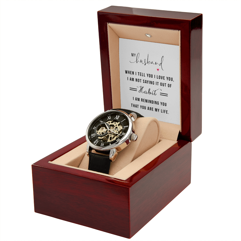My Husband When I Tell You I Love You Men's Openwork Watch With Mahogany Box-Express Your Love Gifts