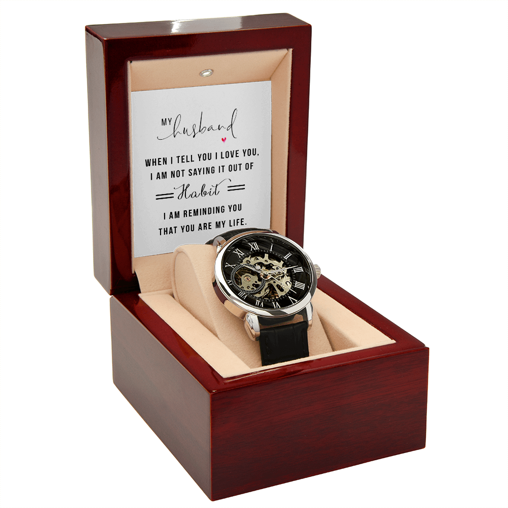 My Husband When I Tell You I Love You Men's Openwork Watch With Mahogany Box-Express Your Love Gifts