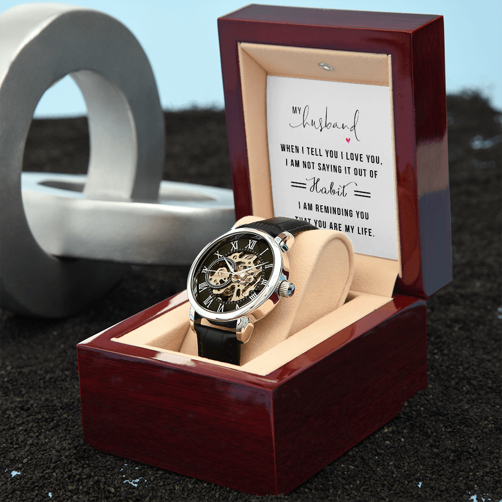 My Husband When I Tell You I Love You Men's Openwork Watch With Mahogany Box-Express Your Love Gifts