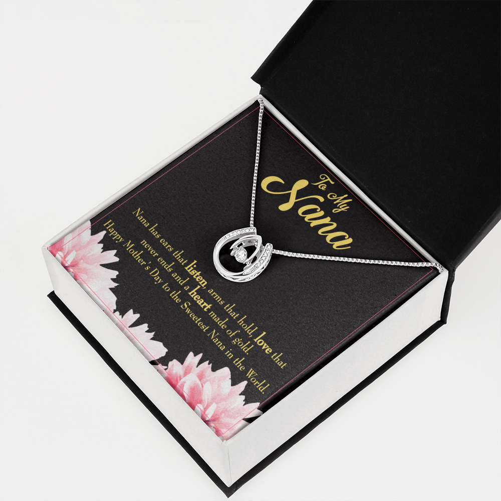 Nana Gfit Lucky Horseshoe Necklace Message Card 14k w CZ Crystals-Express Your Love Gifts