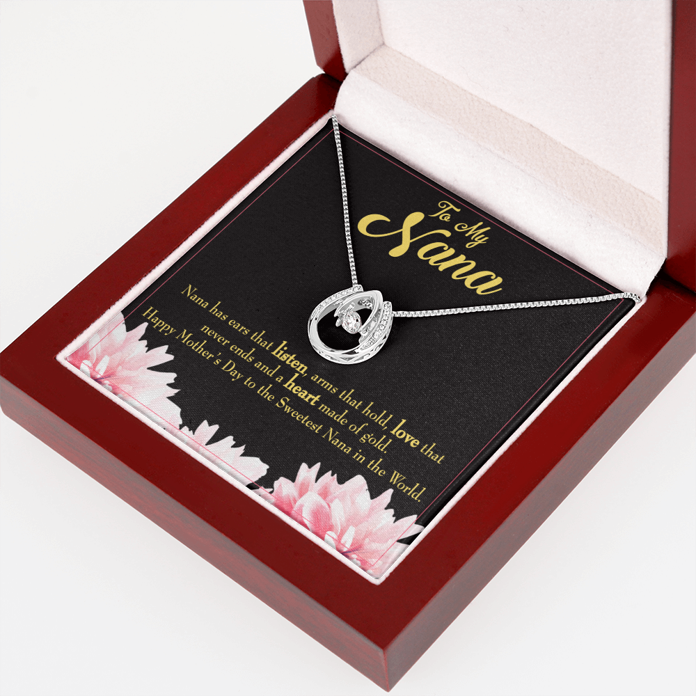 Nana Gfit Lucky Horseshoe Necklace Message Card 14k w CZ Crystals-Express Your Love Gifts