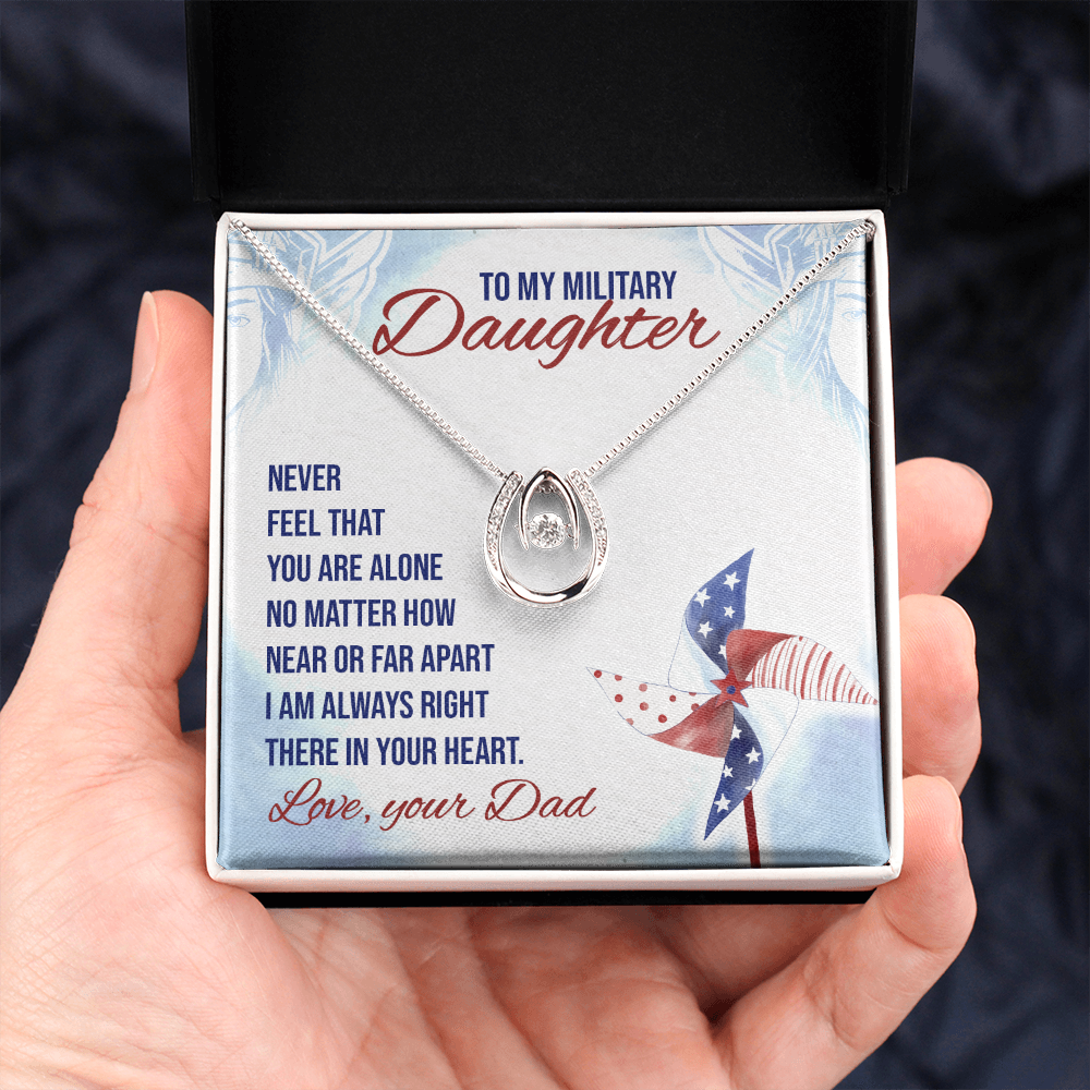 Never feel that - Military Daughter Lucky Horseshoe Necklace Message Card 14k w CZ Crystals-Express Your Love Gifts