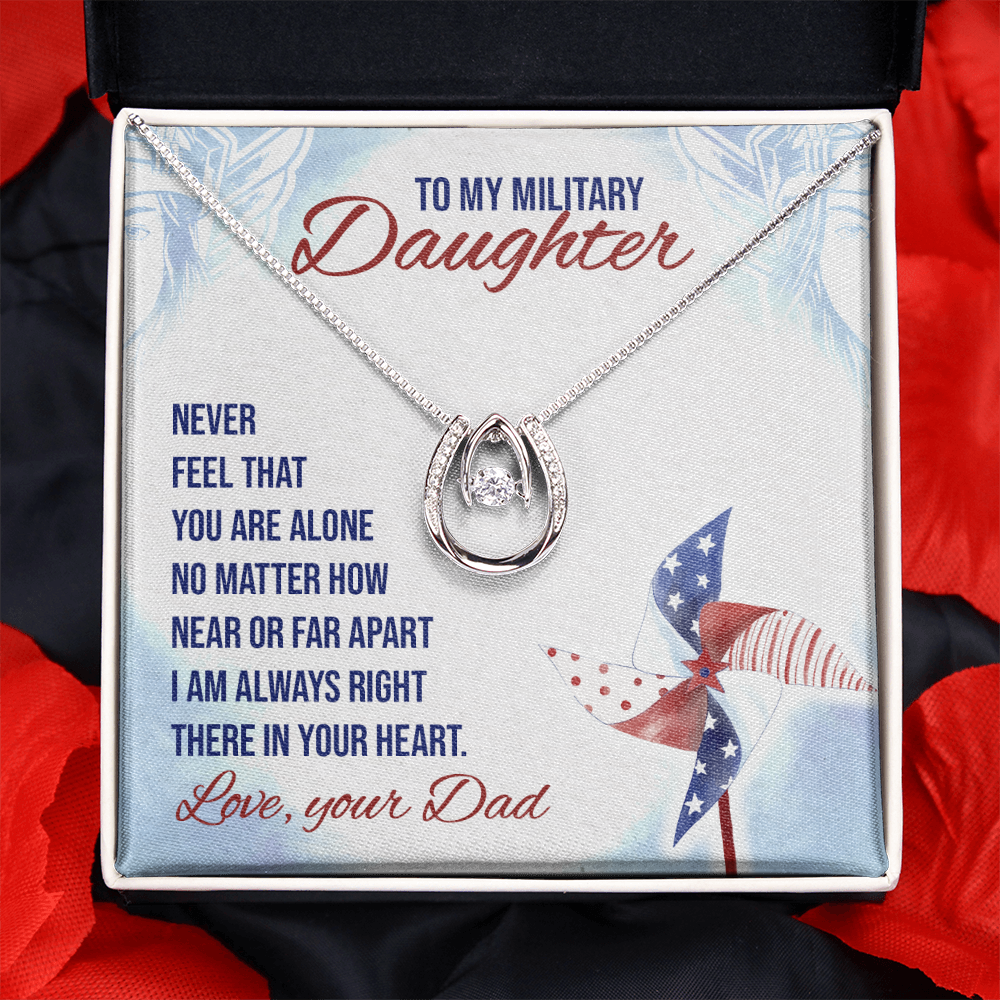 Never feel that - Military Daughter Lucky Horseshoe Necklace Message Card 14k w CZ Crystals-Express Your Love Gifts
