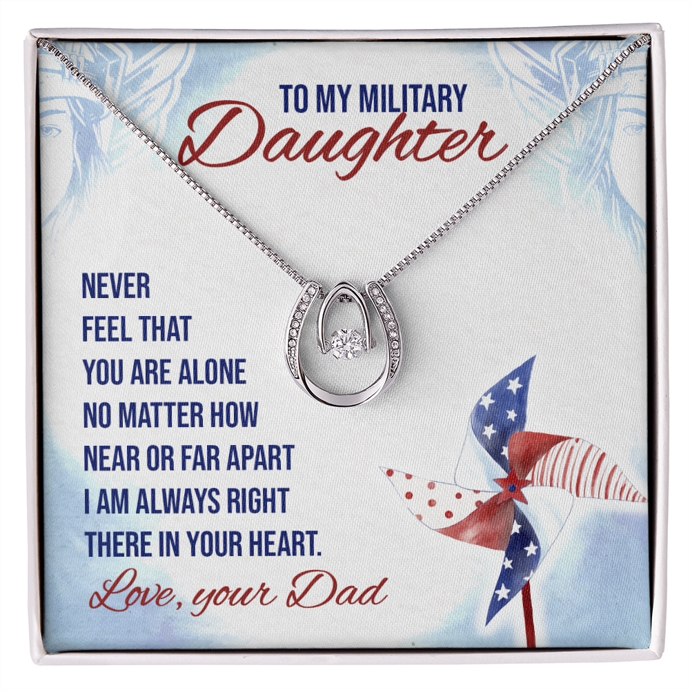Never feel that - Military Daughter Lucky Horseshoe Necklace Message Card 14k w CZ Crystals-Express Your Love Gifts