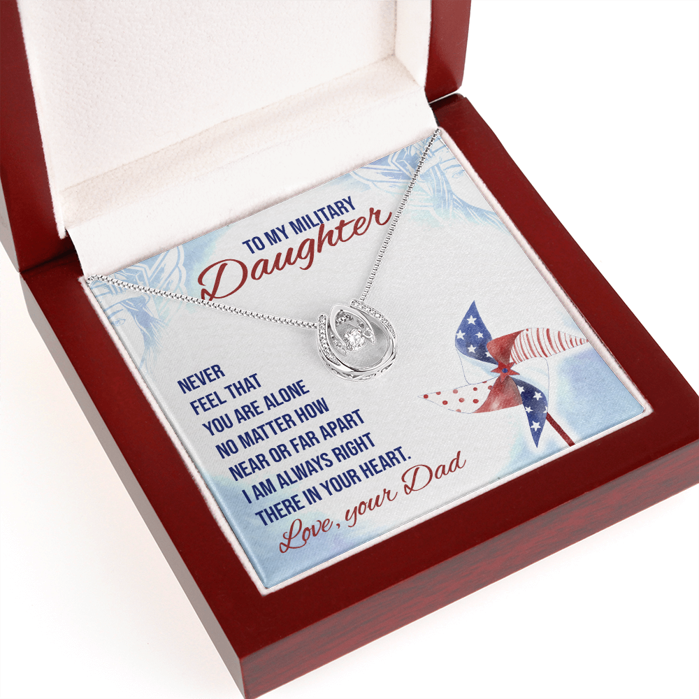 Never feel that - Military Daughter Lucky Horseshoe Necklace Message Card 14k w CZ Crystals-Express Your Love Gifts
