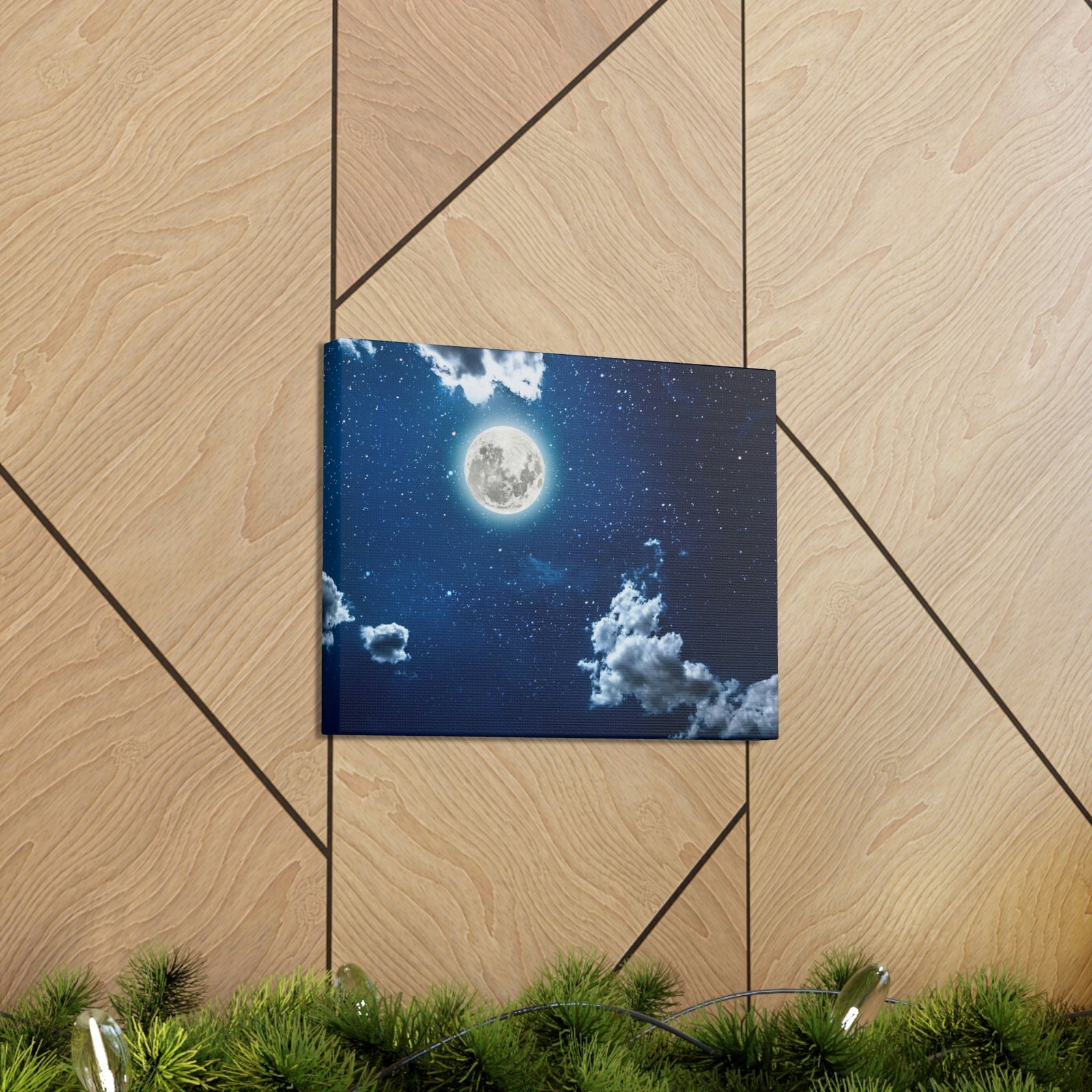 Night Sky With Stars Scene Beautiful Moon and Clouds Beauty Nature Scene Shining Bright Nature Wall Art Ready to Hang Unframed-Express Your Love Gifts