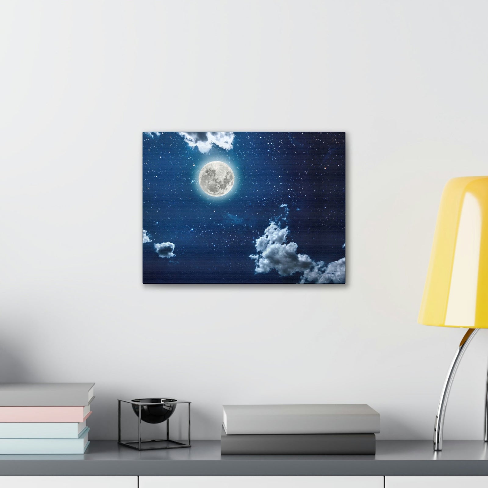 Night Sky With Stars Scene Beautiful Moon and Clouds Beauty Nature Scene Shining Bright Nature Wall Art Ready to Hang Unframed-Express Your Love Gifts