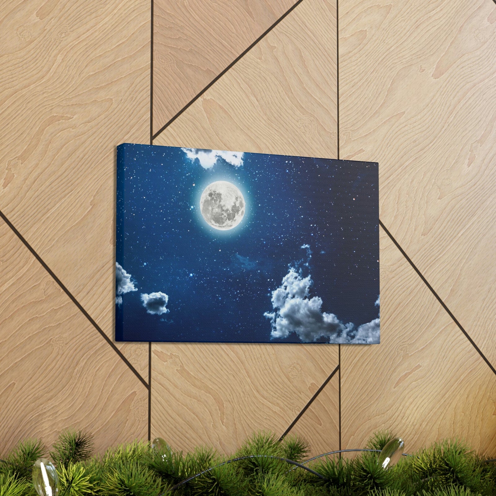 Night Sky With Stars Scene Beautiful Moon and Clouds Beauty Nature Scene Shining Bright Nature Wall Art Ready to Hang Unframed-Express Your Love Gifts