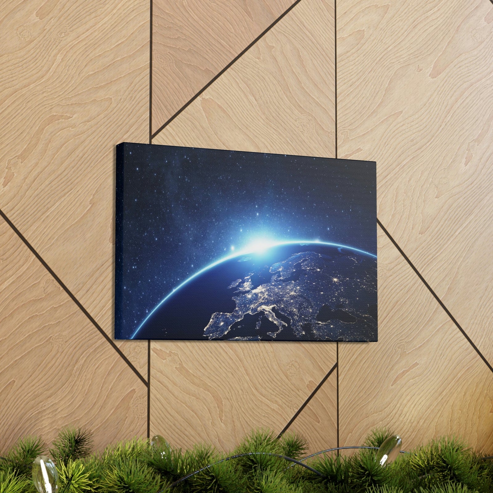 Night View of Earth in Space Scene Beautiful Marvelous and Incredible View Beauty Nature Scene Night Light of Earth Wall Art Ready to Hang Unframed-Express Your Love Gifts