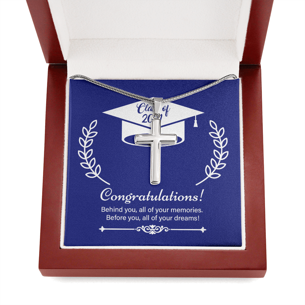 On Your 2021 Graduation Day Message Cross Card Necklace w Stainless Steel Pendant-Express Your Love Gifts