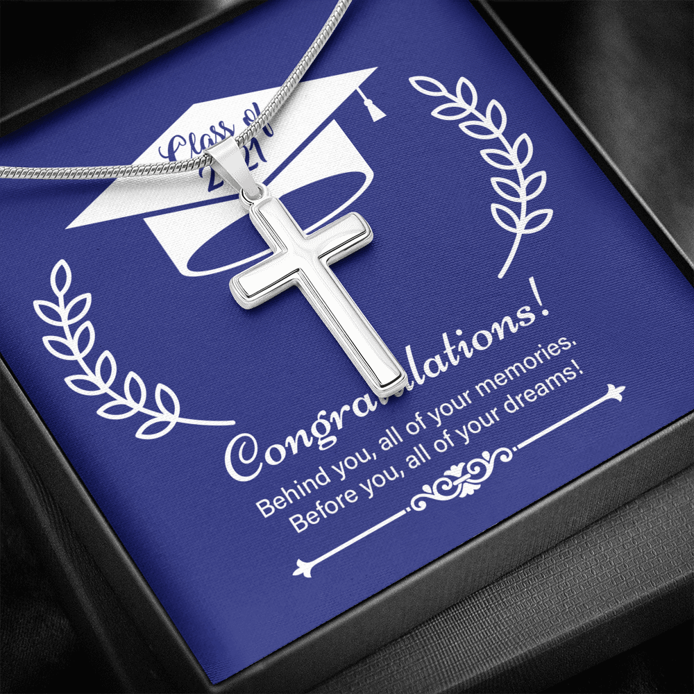 On Your 2021 Graduation Day Message Cross Card Necklace w Stainless Steel Pendant-Express Your Love Gifts
