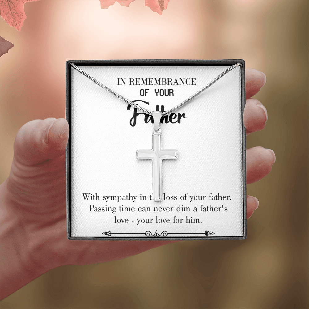 Passing Time Dad Memorial Gift Dad Memorial Cross Necklace Sympathy Gift Loss of Father Condolence Message Card-Express Your Love Gifts